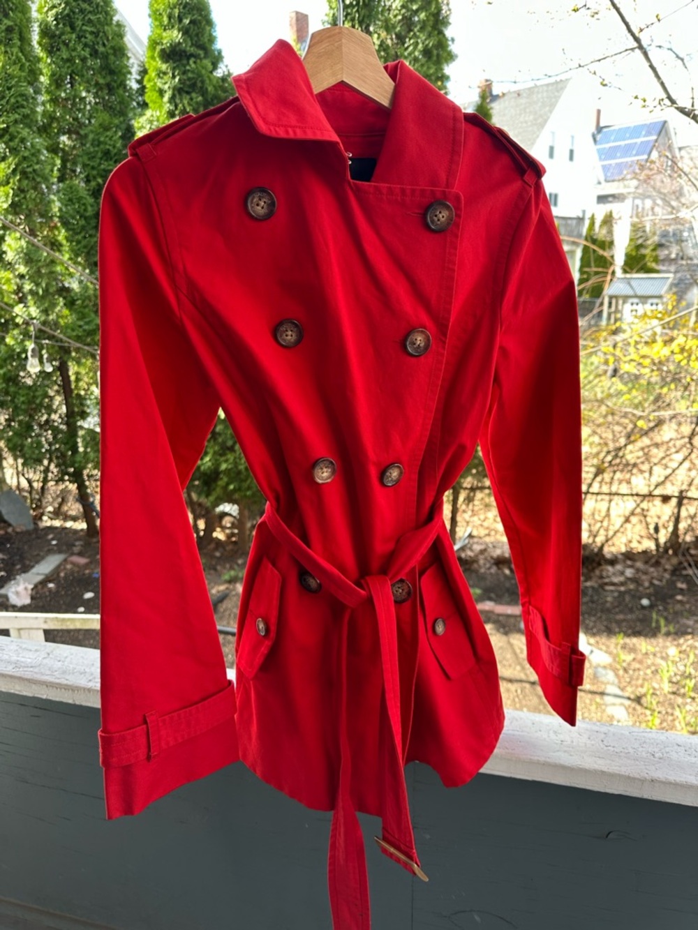 Nautica Red Belted Trench Coat